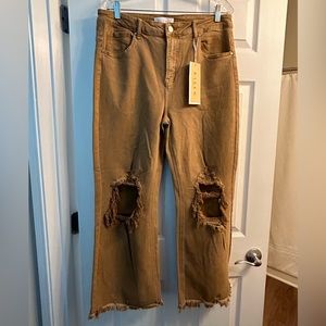 Risen Mocha Tan Distressed Jeans 1X - 16